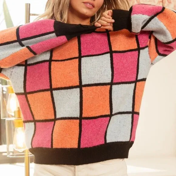 BiBi Multi Color Checker Pattern‎ Sweater - Picture 2 of 16